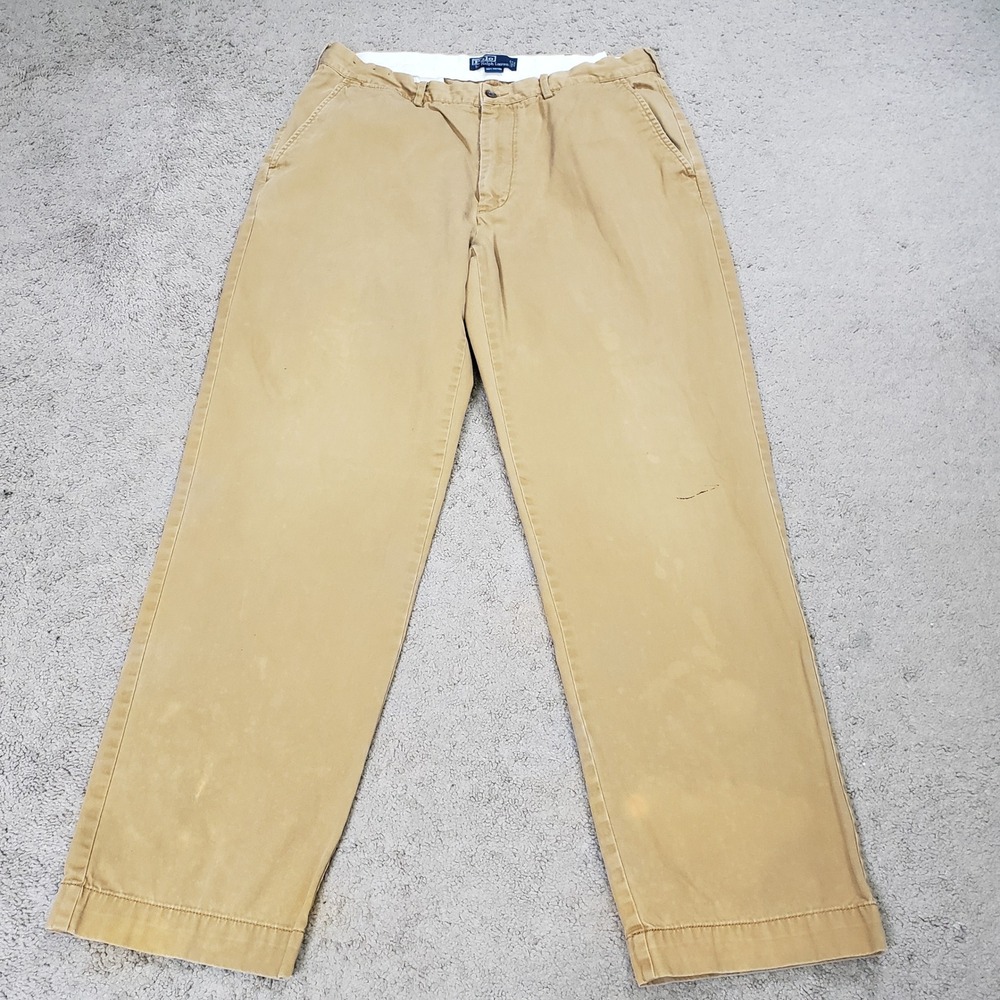Polo Ralph Lauren Mens Khaki Chino Trousers Straight 34x31 *STAINS* Work Chore
